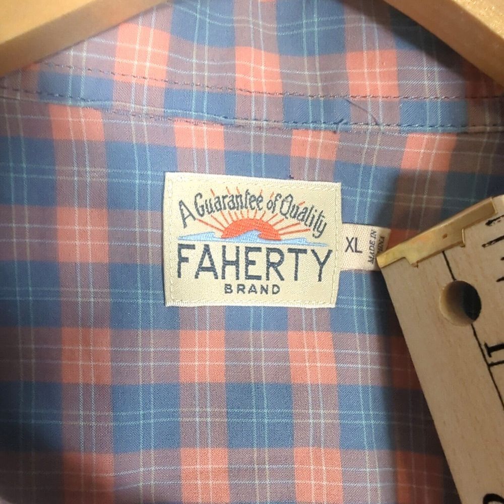 Faherty Shirt Mens XL Blue Orange Tartan Plaid  Long Sleeve Button-Up Pocket